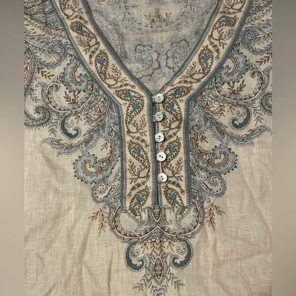 J.Jill Linen Ornate Paisley Tunic Top V
Neck Paisley 3/4 Sleeves Size Small - Picture 7 of 10